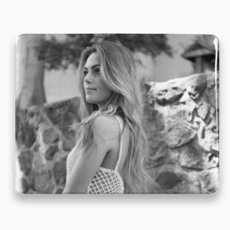 Photo porcelaine rectangle horizontale - Médaillon photo noir et blanc FEMME