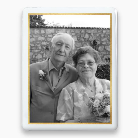Photo porcelaine rectangle filet or- Médaillon photo noir et blanc 2 PERSONNES